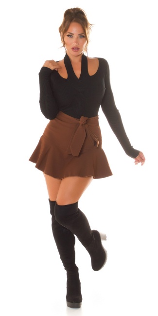 Trendy geribbelde trui met halter zwart